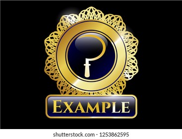  Gold badge with sickle icon and Example text inside