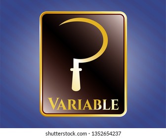  Gold badge with sickle icon and Variable text inside