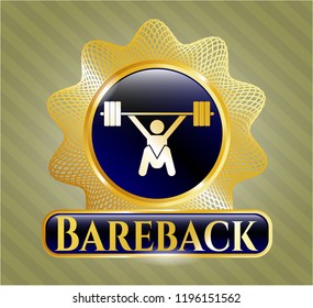  Gold badge with snatch, weightlifting icon and Bareback text inside