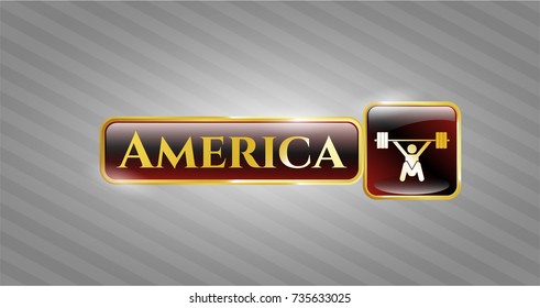 Gold badge with snatch, weightlifting icon and America text inside