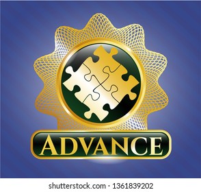  Gold badge with solution icon and Advance text inside