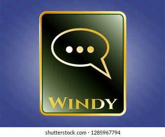  Gold badge with speech bubble icon and Windy text inside