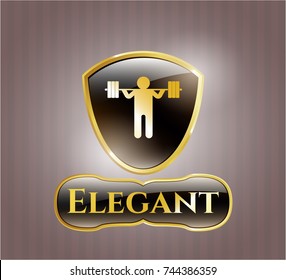  Gold badge with squat icon and Elegant text inside