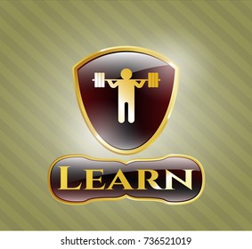  Gold badge with squat icon and Learn text inside