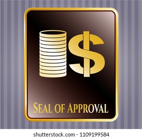  Gold badge with stack of coins icon and Seal of Approval text inside