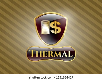  Gold badge with stack of coins icon and Thermal text inside