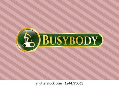  Gold badge with stationary bike icon and Busybody text inside