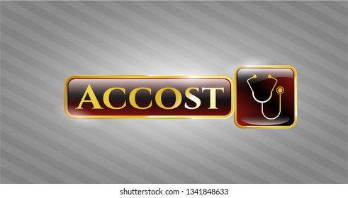  Gold badge with stethoscope icon and Accost text inside