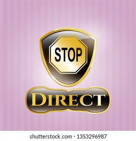  Gold badge with stop icon and Direct text inside