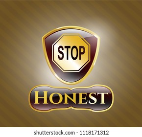  Gold badge with stop icon and Honest text inside