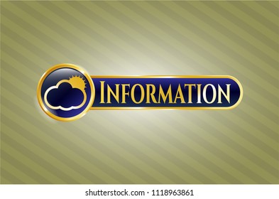 Gold badge with sun behind cloud icon and Information text inside