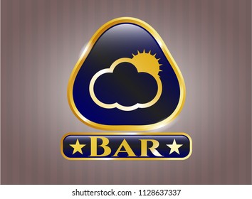  Gold badge with sun behind cloud icon and Bar text inside