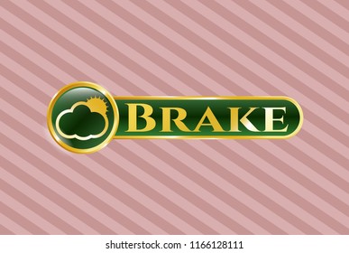  Gold badge with sun behind cloud icon and Brake text inside