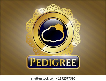  Gold badge with sun behind cloud icon and Pedigree text inside