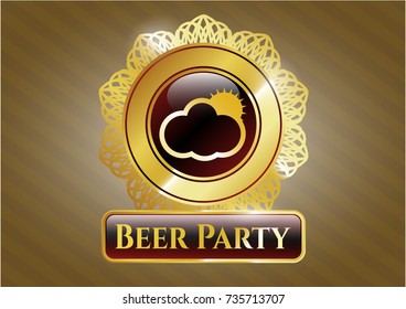  Gold badge with sun behind cloud icon and Beer Party text inside