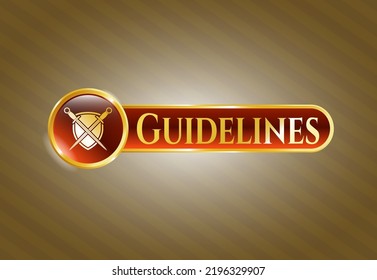 Gold badge with swords crossed with shield icon and Guidelines text inside