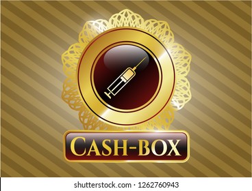  Gold badge with syringe icon and Cash-box text inside