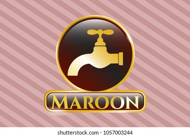  Gold badge with tap icon and Maroon text inside