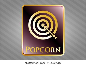  Gold badge with target, business icon and Popcorn text inside