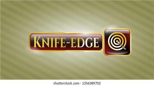  Gold badge with target, business icon and Knife-edge text inside