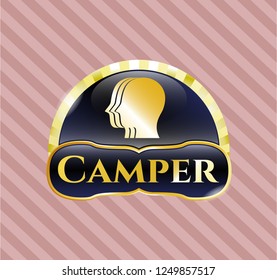 Gold badge with team work icon and Camper text inside