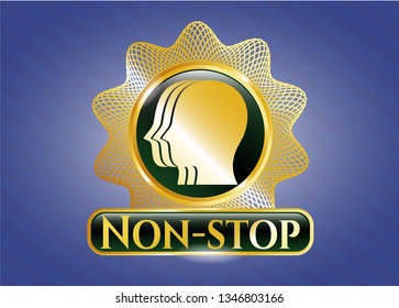  Gold badge with team work icon and Non-stop text inside