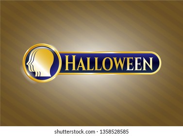  Gold badge with team work icon and Halloween text inside