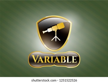  Gold badge with telescope icon and Variable text inside