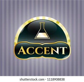  Gold badge with test tube icon and Accent text inside