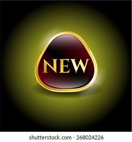 Gold badge with text new inside