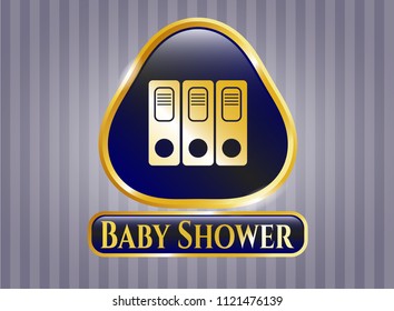  Gold badge with three folders icon and Baby Shower text inside