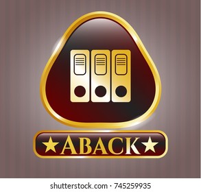  Gold badge with three folders icon and Aback text inside