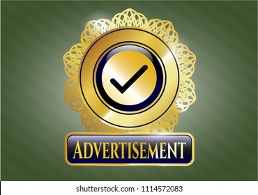  Gold badge with tick icon and Advertisement text inside