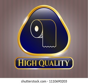 Gold badge with toilet paper icon and High Quality text inside