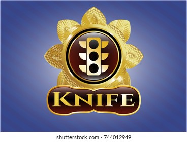  Gold badge with traffic light icon and Knife text inside