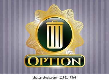  Gold badge with trash can icon and Option text inside