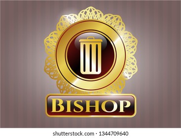  Gold badge with trash can icon and Bishop text inside