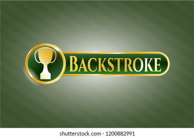  Gold badge with trophy icon and Backstroke text inside