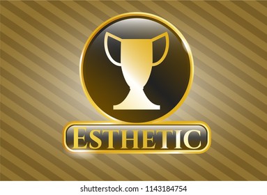  Gold badge with trophy icon and Esthetic text inside