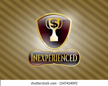 Gold badge with trophy with money symbol inside icon and Inexperienced text inside