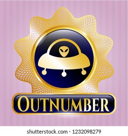  Gold badge with ufo with aline inside icon and Outnumber text inside