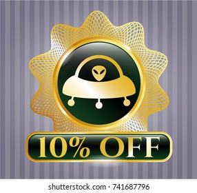  Gold badge with ufo with aline inside icon and 10% Off text inside