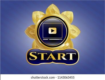  Gold badge with video player icon and Start text inside