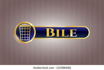  Gold badge with wastepaper basket icon and Bile text inside