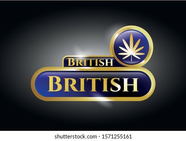  Gold badge with weed leaf icon and British text inside