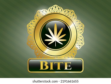 Banda dorada con icono de hoja de maleza y texto de Bite dentro