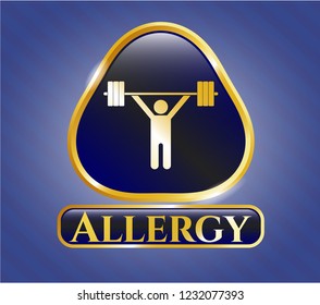  Gold badge with weightlifting icon and Allergy text inside