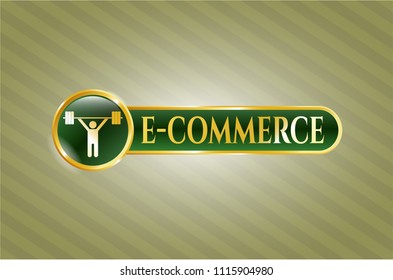 Gold badge with weightlifting icon and e-commerce text inside