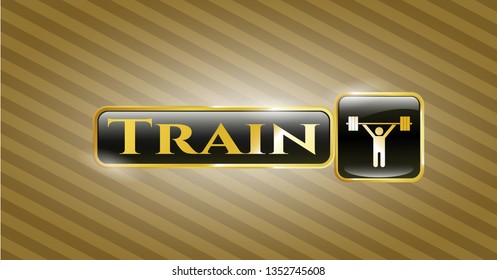  Gold badge with weightlifting icon and Train text inside