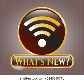  Gold badge with wifi signal icon and What's New? text inside